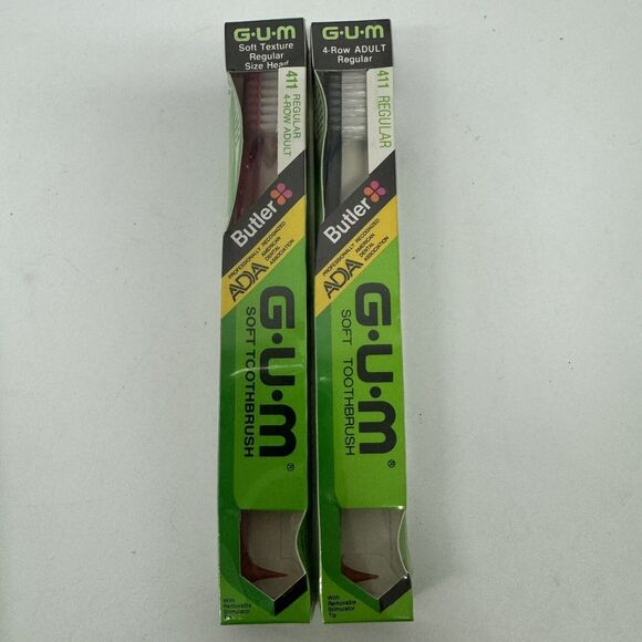 Other - 2 Vintage Butler GUM Toothbrush 411 Regular Size 4-Row w/ Pick End